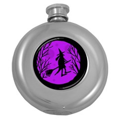 Halloween Witch - Purple Moon Round Hip Flask (5 Oz) by Valentinaart