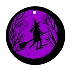 Halloween Witch - Purple Moon Round Ornament (two Sides)  by Valentinaart