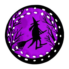 Halloween Witch - Purple Moon Ornament (round Filigree)  by Valentinaart