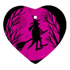 Halloween Witch - Pink Moon Ornament (heart)  by Valentinaart