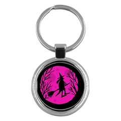 Halloween witch - pink moon Key Chains (Round) 