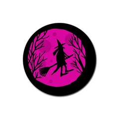 Halloween witch - pink moon Rubber Round Coaster (4 pack) 