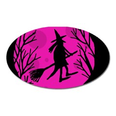 Halloween witch - pink moon Oval Magnet