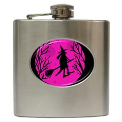 Halloween witch - pink moon Hip Flask (6 oz)