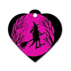 Halloween witch - pink moon Dog Tag Heart (One Side)