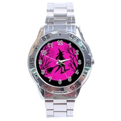 Halloween witch - pink moon Stainless Steel Analogue Watch