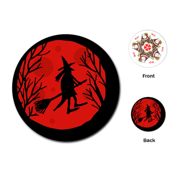 Halloween witch - red moon Playing Cards (Round) 