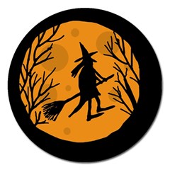 Halloween Witch - Orange Moon Magnet 5  (round) by Valentinaart