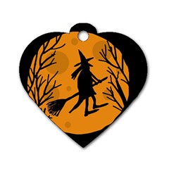 Halloween Witch - Orange Moon Dog Tag Heart (one Side) by Valentinaart