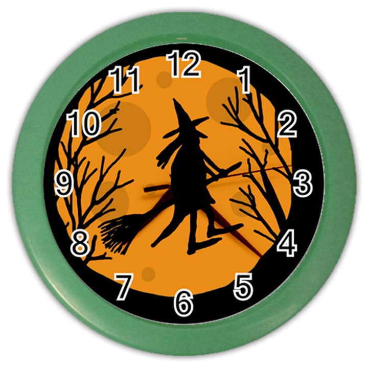 Halloween witch - orange moon Color Wall Clocks