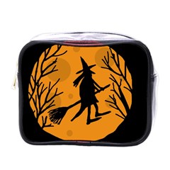 Halloween Witch - Orange Moon Mini Toiletries Bags by Valentinaart