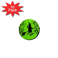 Halloween Witch - Green Moon 1  Mini Magnet (10 Pack)  by Valentinaart