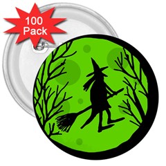 Halloween Witch - Green Moon 3  Buttons (100 Pack)  by Valentinaart