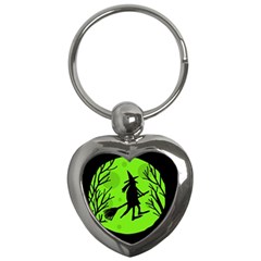 Halloween Witch - Green Moon Key Chains (heart)  by Valentinaart