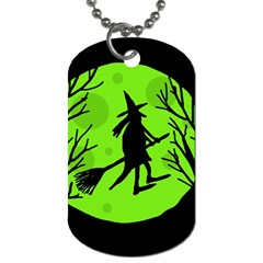 Halloween Witch - Green Moon Dog Tag (one Side) by Valentinaart