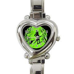 Halloween Witch - Green Moon Heart Italian Charm Watch