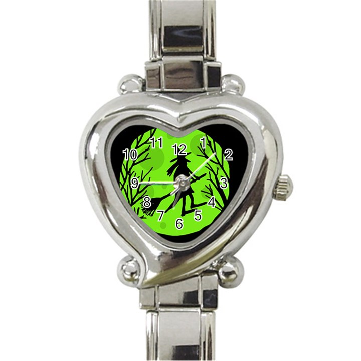 Halloween witch - green moon Heart Italian Charm Watch