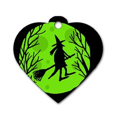 Halloween Witch - Green Moon Dog Tag Heart (two Sides) by Valentinaart
