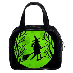 Halloween Witch - Green Moon Classic Handbags (2 Sides) by Valentinaart