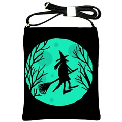 Halloween Witch - Cyan Moon Shoulder Sling Bags by Valentinaart