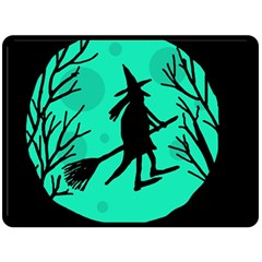 Halloween Witch - Cyan Moon Fleece Blanket (large)  by Valentinaart