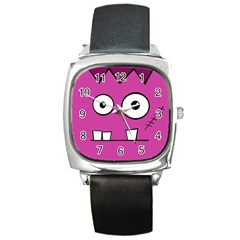 Halloween Frankenstein - Pink Square Metal Watch by Valentinaart