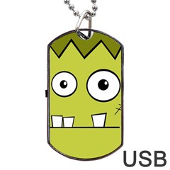 Halloween Frankenstein -yellow Dog Tag Usb Flash (two Sides)  by Valentinaart