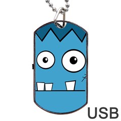 Halloween Frankenstein - Blue Dog Tag Usb Flash (two Sides)  by Valentinaart