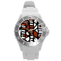 Red Decor Round Plastic Sport Watch (l) by Valentinaart