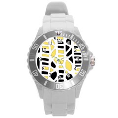 Yellow Decor Round Plastic Sport Watch (l) by Valentinaart