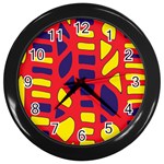 Red, yellow and blue decor Wall Clocks (Black) Front