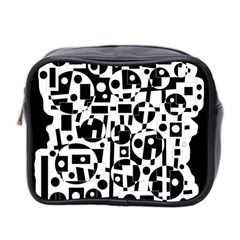 Black And White Abstract Chaos Mini Toiletries Bag 2-side by Valentinaart