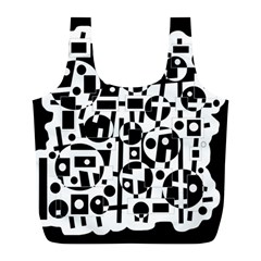 Black And White Abstract Chaos Full Print Recycle Bags (l)  by Valentinaart