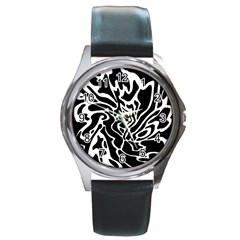 Black And White Decor Round Metal Watch by Valentinaart