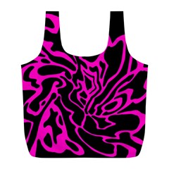 Magenta And Black Full Print Recycle Bags (l)  by Valentinaart