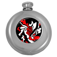 Red, Black And White Decor Round Hip Flask (5 Oz) by Valentinaart