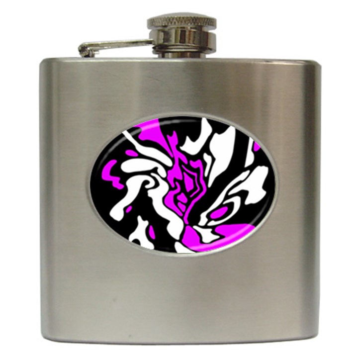 Purple, white and black decor Hip Flask (6 oz)