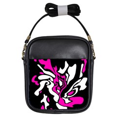 Magenta, Black And White Decor Girls Sling Bags by Valentinaart