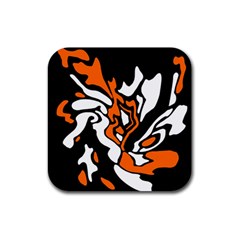 Orange, White And Black Decor Rubber Coaster (square)  by Valentinaart