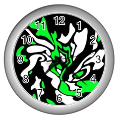 Green, White And Black Decor Wall Clocks (silver)  by Valentinaart