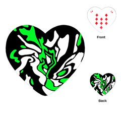 Green, White And Black Decor Playing Cards (heart)  by Valentinaart