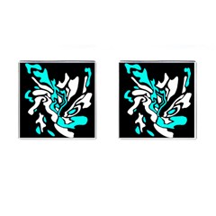 Cyan, Black And White Decor Cufflinks (square)