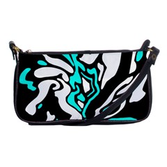 Cyan, Black And White Decor Shoulder Clutch Bags by Valentinaart