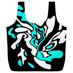 Cyan, Black And White Decor Full Print Recycle Bags (l)  by Valentinaart