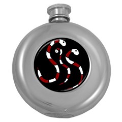 Red Snakes Round Hip Flask (5 Oz) by Valentinaart