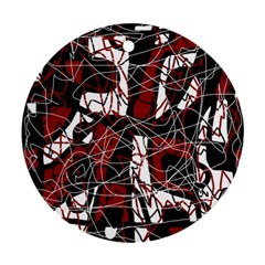 Red Black And White Abstract High Art Round Ornament (two Sides)  by Valentinaart