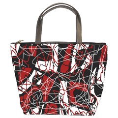 Red Black And White Abstract High Art Bucket Bags by Valentinaart