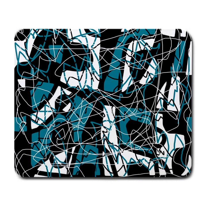 Blue, black and white abstract art Large Mousepads