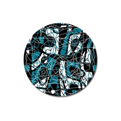 Blue, Black And White Abstract Art Magnet 3  (round)