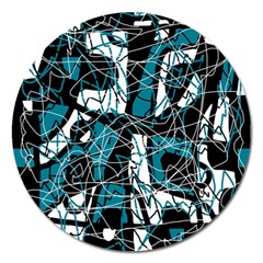 Blue, Black And White Abstract Art Magnet 5  (round) by Valentinaart